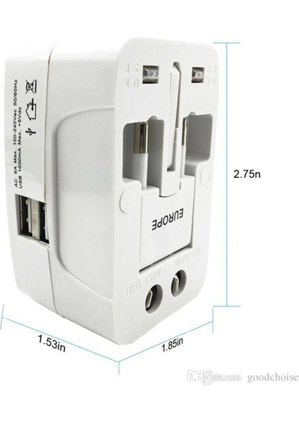 Unıversal Seyahat Adaptörü / 2 USB Li Çoklu Priz Çevirici Adaptör 2 USB Girişli modelleri