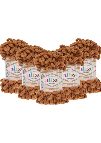 Alize Puffy El Örgü Ipliği 5'li Paket - 179 Deve Tüyü - 100 Gr. 9 Mt. Parmak Örgü Ipi