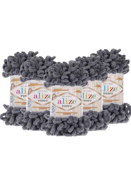 Puffy El Örgü Ipliği 5'li Paket - 87 Koyu Gri - 100 Gr. 9 Mt. Parmak Örgü Ipi
