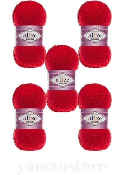 Alize Cotton Gold 5 Adet Amigurumi Yelek Hırka Atkı Kazak Orgü Ipi Renk 56 Kırmızı