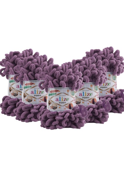 Puffy El Örgü Ipliği 5'li Paket - 437 Lavanta - 100 gr 9 Mt. Parmak Örgü Ipi