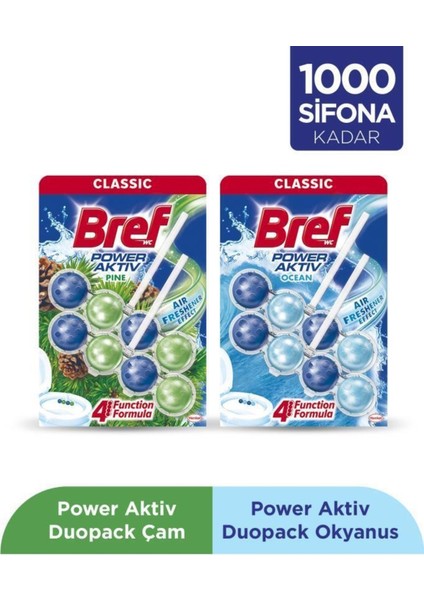 Wc Power Aktiv Duopack Katı Tuvalet Bloğu 1 Çam 1 Okyanus, 2 x 2'li Paket