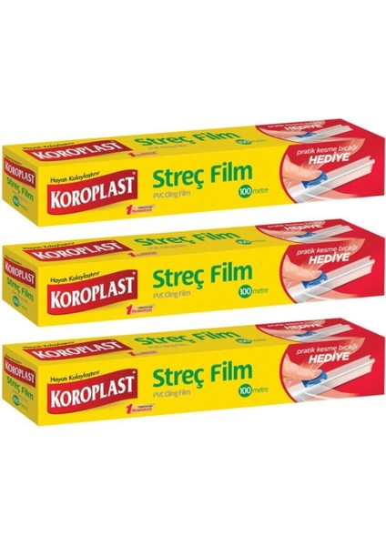 Streç Film 100 Metre Kesme Bıçağı Hediyeli - 3'lü