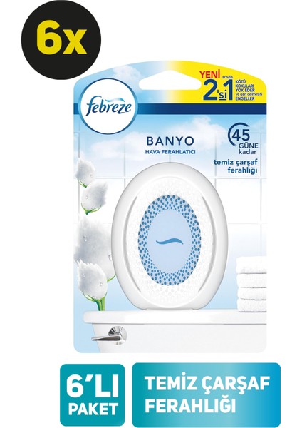 Hava Ferahlatıcı Banyo Oda Kokusu Temiz Çarşaf Temizliği 7.5 ml 6'lı Set Set-