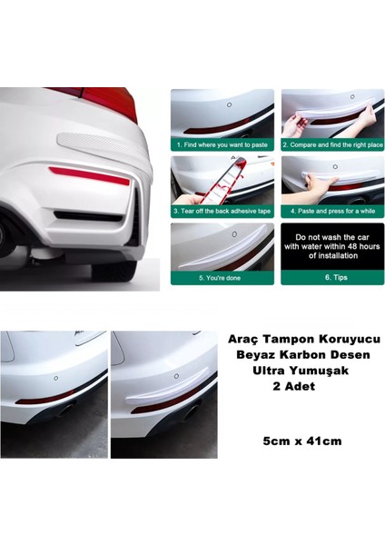 Tampon Koruyucu Plastik Ultra Yumuşak Şekil Alabilen Beyaz Karbon Desen 2 Parça 5cm x 41CM 1. Kalite