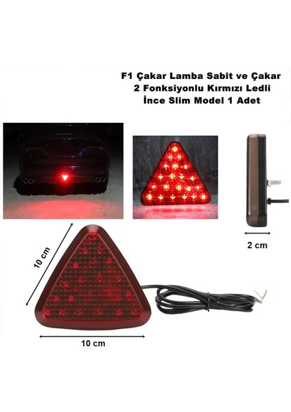 F1 Çakar Lamba Üçgen Yeni Slim Model Kırmızı Ledli 12V 2 Fonksiyonlu 1 Adet - Caraks
