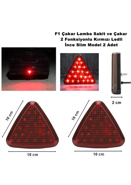 F1 Çakar Lamba Üçgen Yeni Slim Model Kırmızı Ledli 12V 2 Fonksiyonlu 2 Adet - Caraks