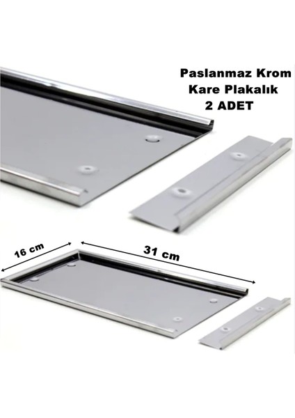 Paslanmaz Krom Nikelaj 2'li Kare Plakalık 16 cm x 31 cm