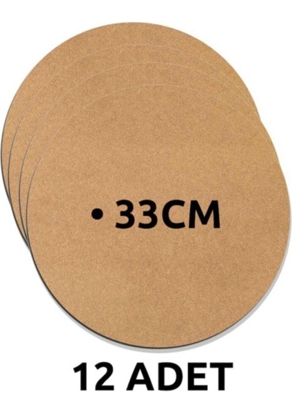 Ahşap Supla Levha 12 Adet 3 mm Ham Mdf 33 cm Çap Yuvarlak Servis Altı Supla Barbarossa
