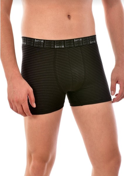 Erkek 6"lı Siyah Çizgili Pamuklu Likralı Boxer 4475