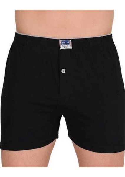 Erkek 6" Lı Siyah Penye Pamuklu Dügmeli Boxer 1099