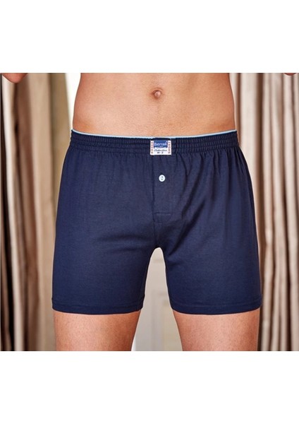 Erkek 6" Lı Lacivert Penye Pamuklu Dügmeli Boxer 1099
