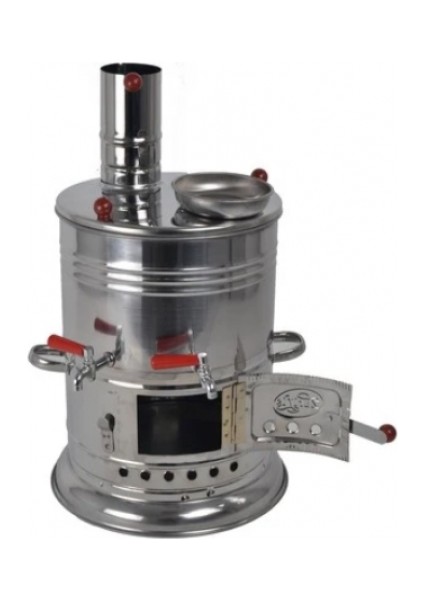 Semaver Çift Musluklu Krom Piknik Semaveri Odunlu Büyük Boy Kömürlü Semaver 8 Litre
