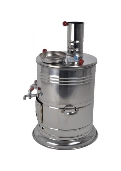 Semaver Çift Musluklu Krom Piknik Semaveri Odunlu Büyük Boy Kömürlü Semaver 8 Litre