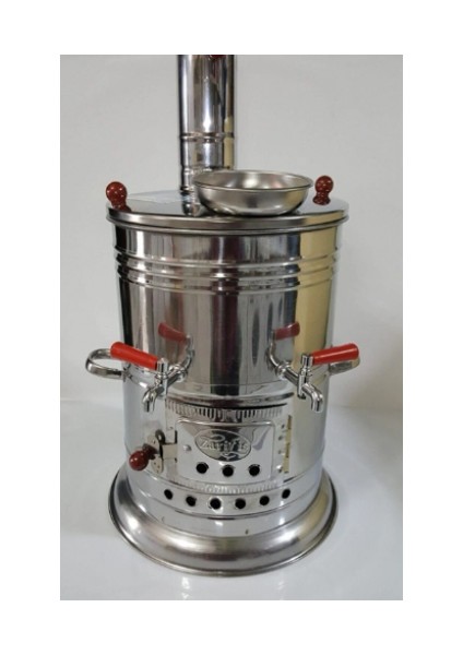 Semaver Çift Musluklu Krom Piknik Semaveri Odunlu Büyük Boy Kömürlü Semaver 8 Litre