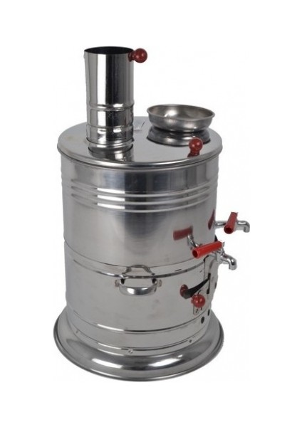 Semaver Çift Musluklu Krom Piknik Semaveri Odunlu Büyük Boy Kömürlü Semaver 8 Litre