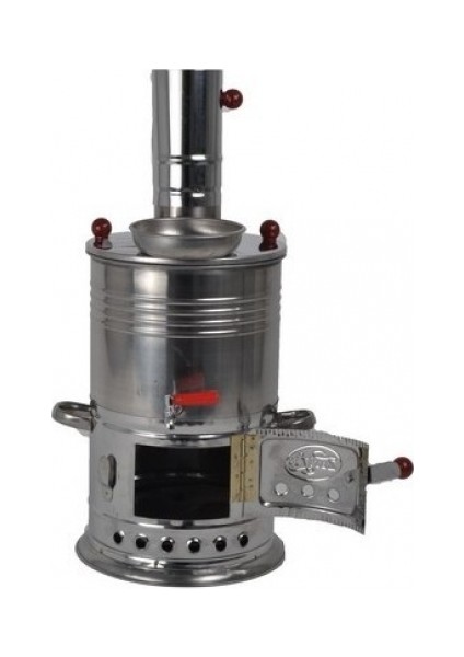 Semaver Tek Musluklu Krom Piknik Semaveri Odunlu Büyük Boy Kömürlü Semaver 3,5 Litre
