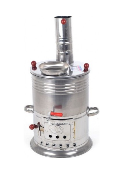 Semaver Tek Musluklu Krom Piknik Semaveri Odunlu Büyük Boy Kömürlü Semaver 3,5 Litre