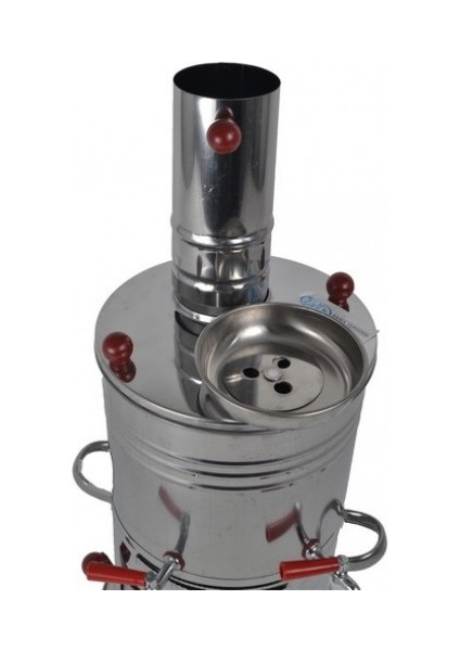Semaver Çift Musluklu Krom Piknik Semaveri Odunlu Büyük Boy Kömürlü Semaver 3,5 Litre