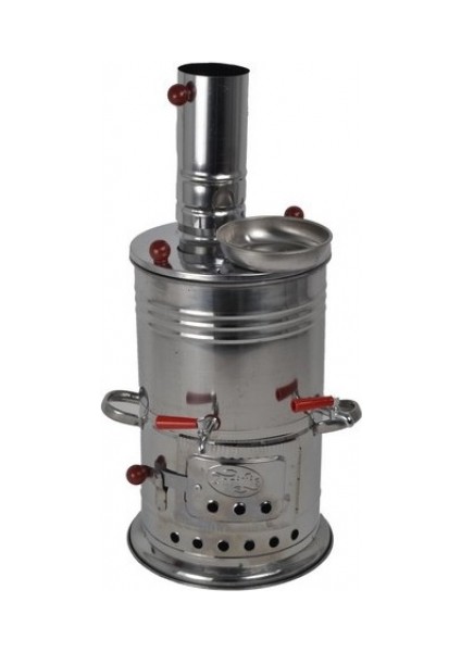 Semaver Çift Musluklu Krom Piknik Semaveri Odunlu Büyük Boy Kömürlü Semaver 3,5 Litre
