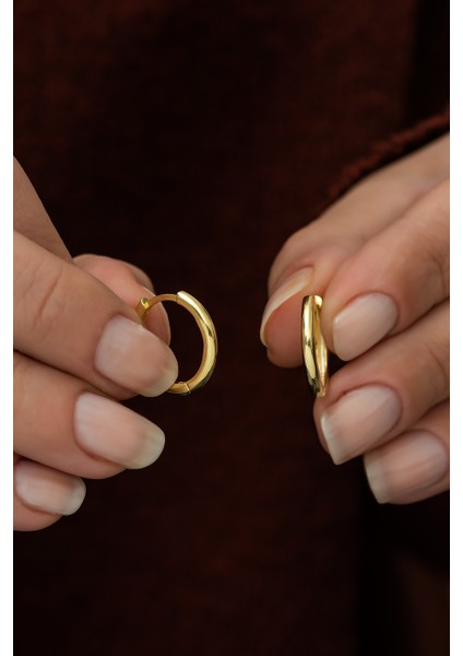 925 Ayar Gold 15 mm Halka Küpe Kadın Gümüş Küpe