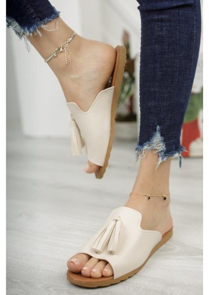 Kadın Püsküllü Terlik Krem fiyatları