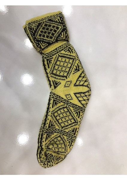 Kışlık Kilim Motifli Sıcak Tutan Örgü Yün Ünisex Çorap 19