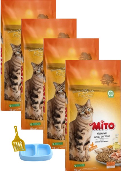 Adult Cat Tavuklu Yetişkin Kedi Maması 1 kg x 4 Adet + Kürek + Mamalık