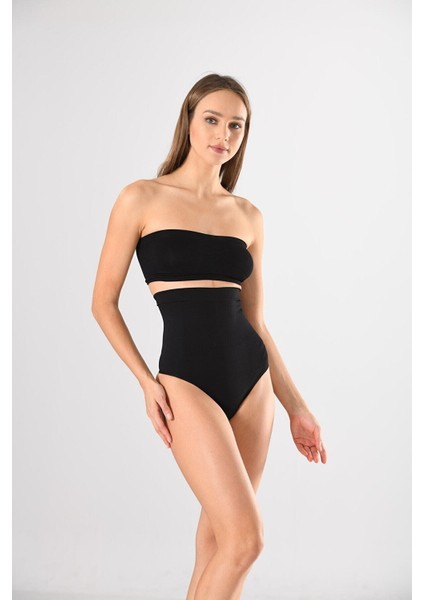 Yüksek Bel Karın Toparlayıcı Slip String Kadın Korse Siyah