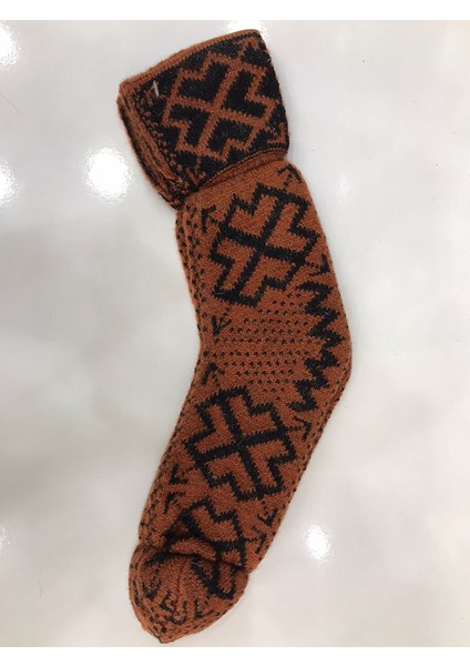 Kışlık Kilim Motifli Sıcak Tutan Örgü Yün Ünisex Çorap 37
