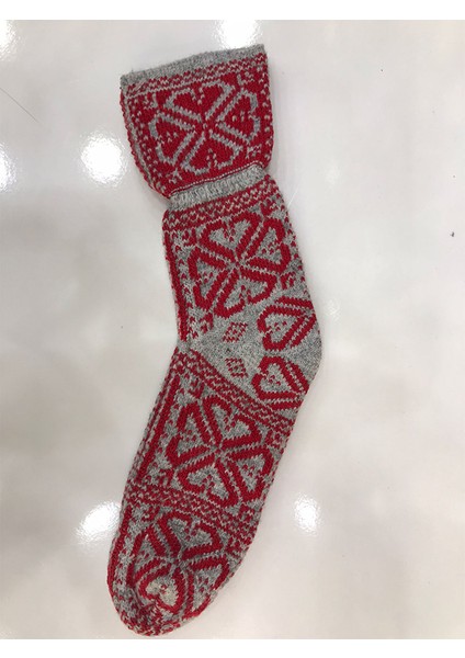 Kışlık Kilim Motifli Sıcak Tutan Örgü Yün Ünisex Çorap 15