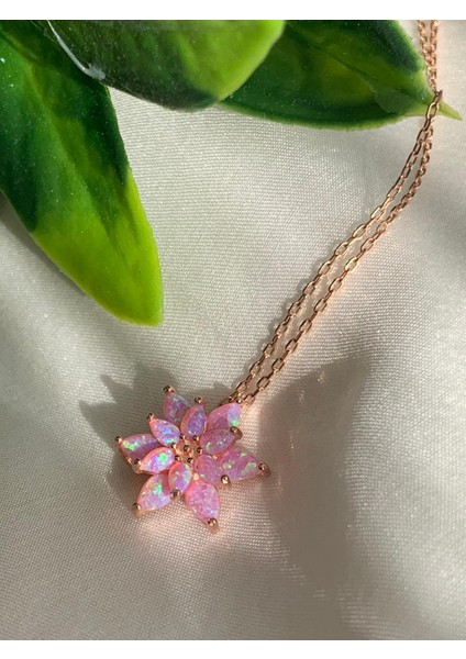 Pembe Opal Taşlı Gümüş Kolye