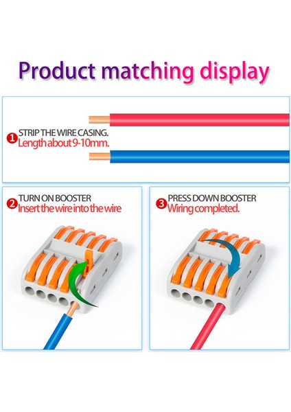 Hızlı Kablo Ekleme Aparatı Konnektör - 5'li Aç Kapa Kilitli Kablo Birleştirici Klemens - 5 Adet