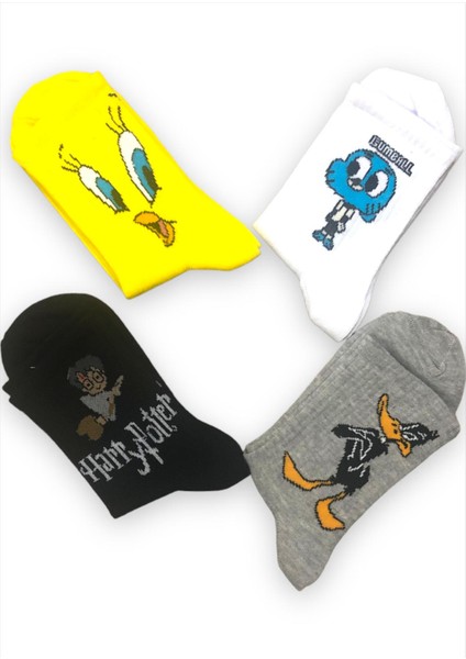 Renkli 4 Çift Desenli Fitilli Kolej Çorap Seti fiyatları