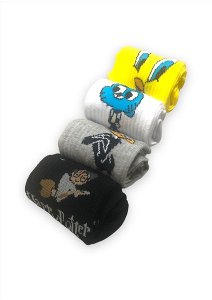 Renkli 4 Çift Desenli Fitilli Kolej Çorap Seti modelleri