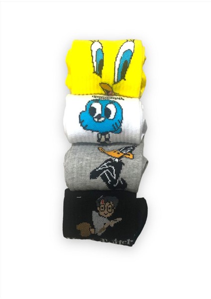 Renkli 4 Çift Desenli Fitilli Kolej Çorap Seti fırsatları