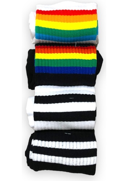 Renkli 4 Çift Desenli Fitilli Kolej Çorap Seti