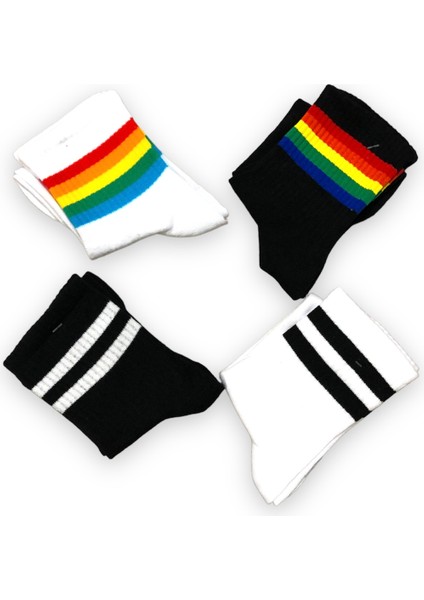 Renkli 4 Çift Desenli Fitilli Kolej Çorap Seti fiyatları