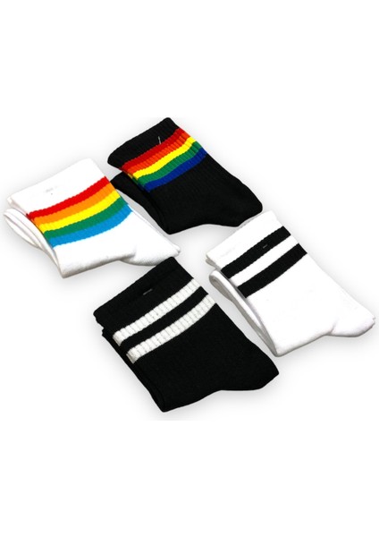 Renkli 4 Çift Desenli Fitilli Kolej Çorap Seti modelleri