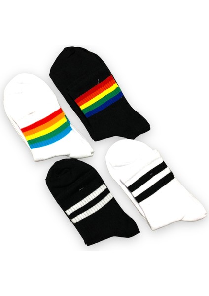 Renkli 4 Çift Desenli Fitilli Kolej Çorap Seti fırsatları