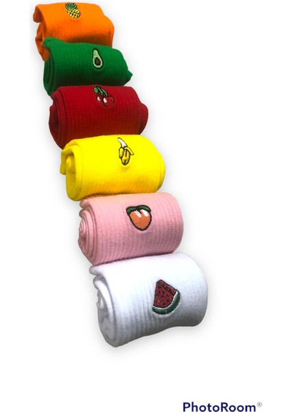 6 Çift Meyve Nakışlı Rengarenk Çorap Seti