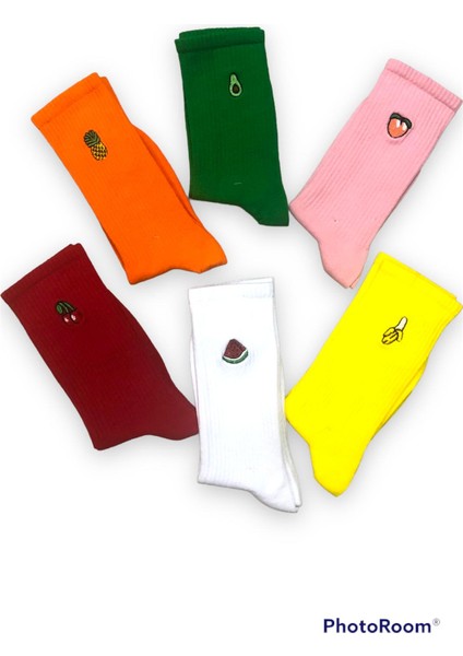 6 Çift Meyve Nakışlı Rengarenk Çorap Seti modelleri