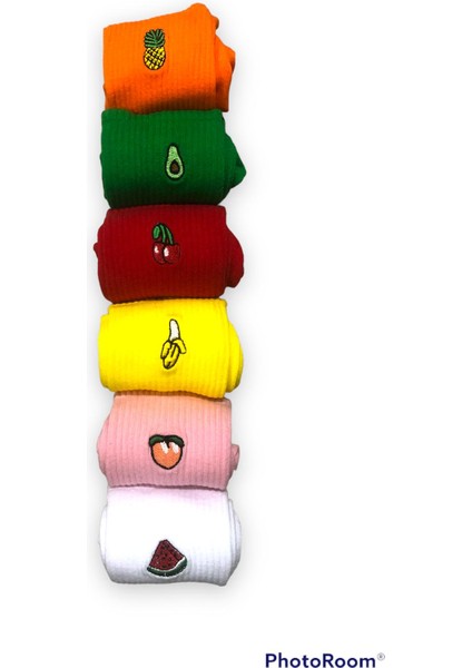 6 Çift Meyve Nakışlı Rengarenk Çorap Seti fırsatları