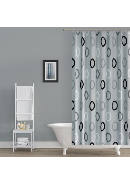 180X200 cm Banyo Perdesi Tek Kanat Banyo Duş Perdesi-12 Adet C Halka Hediyeli Küvet Perdesi