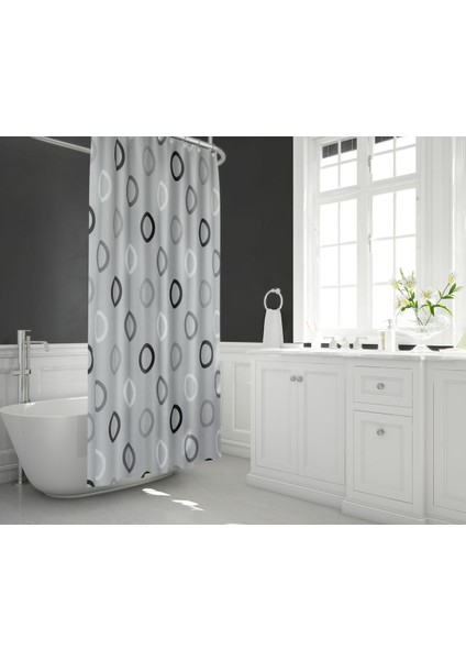 180X200 cm Banyo Perdesi Tek Kanat Banyo Duş Perdesi-12 Adet C Halka Hediyeli Küvet Perdesi
