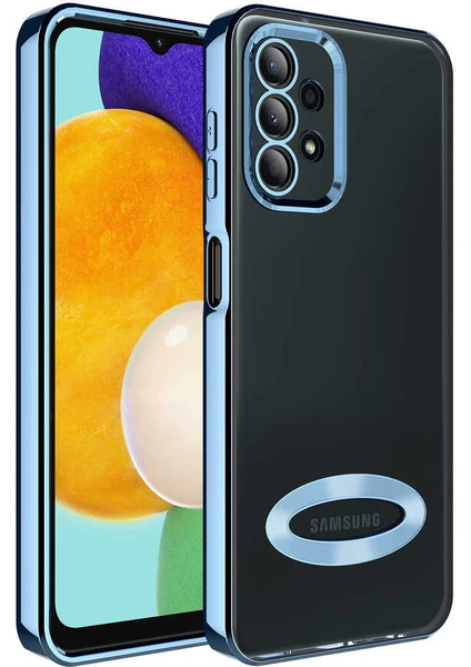 Galaxy A23 ile Uyumlu Kılıf Kamera Korumalı Logo Gösteren Colored Z-Omega Sierra Mavi