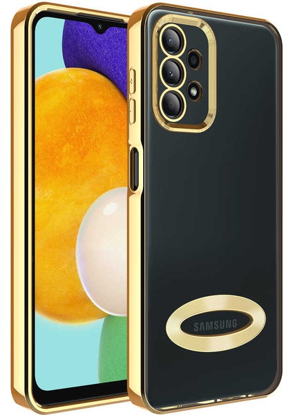 Galaxy A23 ile Uyumlu Kılıf Kamera Korumalı Logo Gösteren Colored Z-Omega Gold