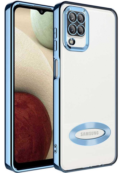 Galaxy A12 ile Uyumlu Kılıf Kamera Korumalı Logo Gösteren Colored Z-Omega Sierra Mavi