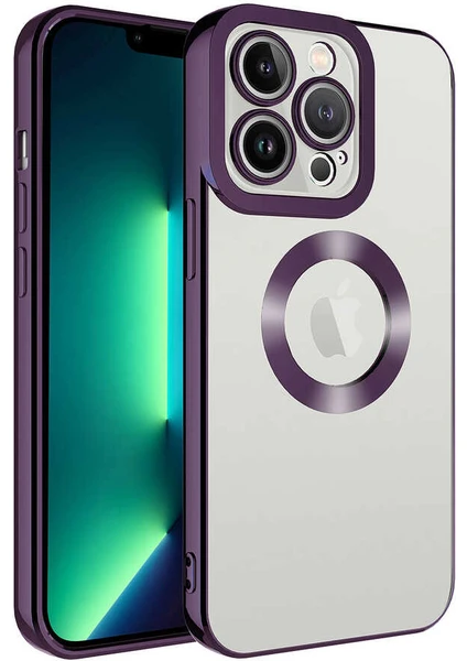 iPhone 11 Pro Max ile Uyumlu Kılıf Kamera Korumalı Logo Gösteren Colored Z-Omega Kapak Derin Mor