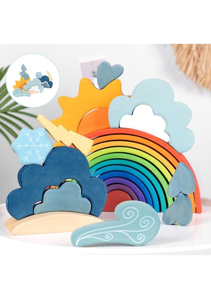 13 Adet Çocuklar Boyalı Ahşap Blok Mavi Hava Blokları Bina Istifleme Diy Oyuncakları Desen (Yurt Dışından) fiyatları